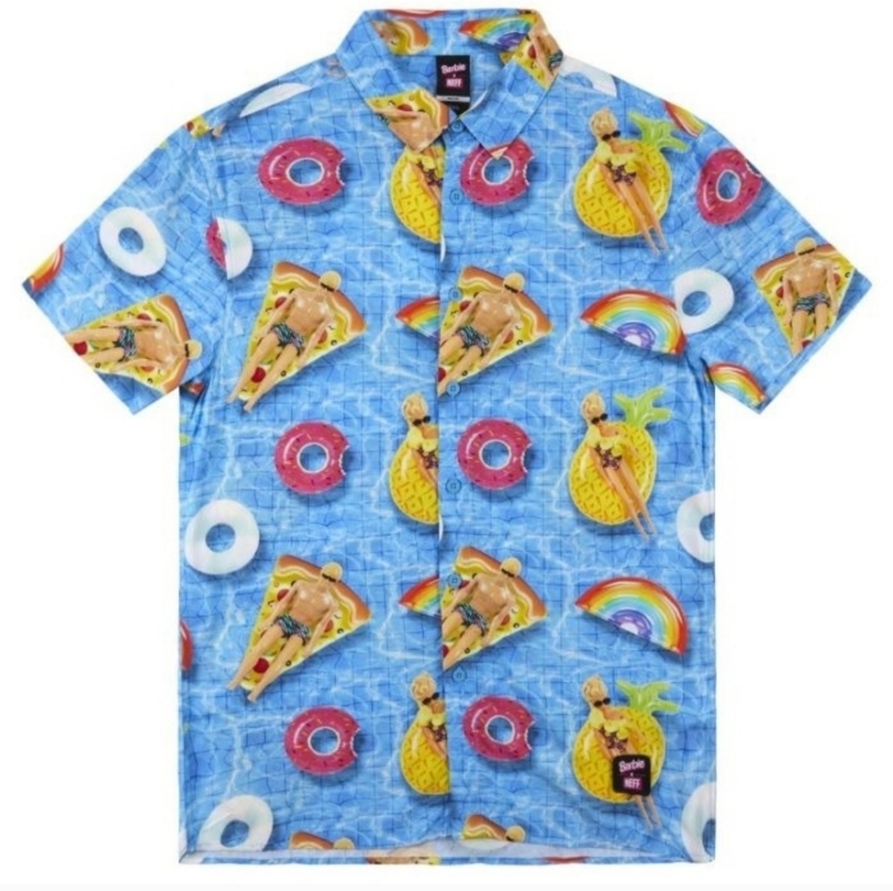 Neff Barbie Ken Hawaiian Style Button Up Shirt Size 2X-Large Blue Viscose Rare